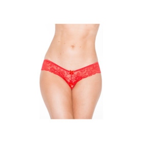 Tanga string rouge en dentelle avec noeud arrière 